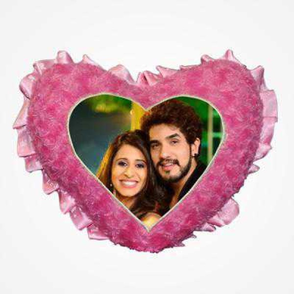 Pink Heart Love Frill Cushion With Personalized Photo